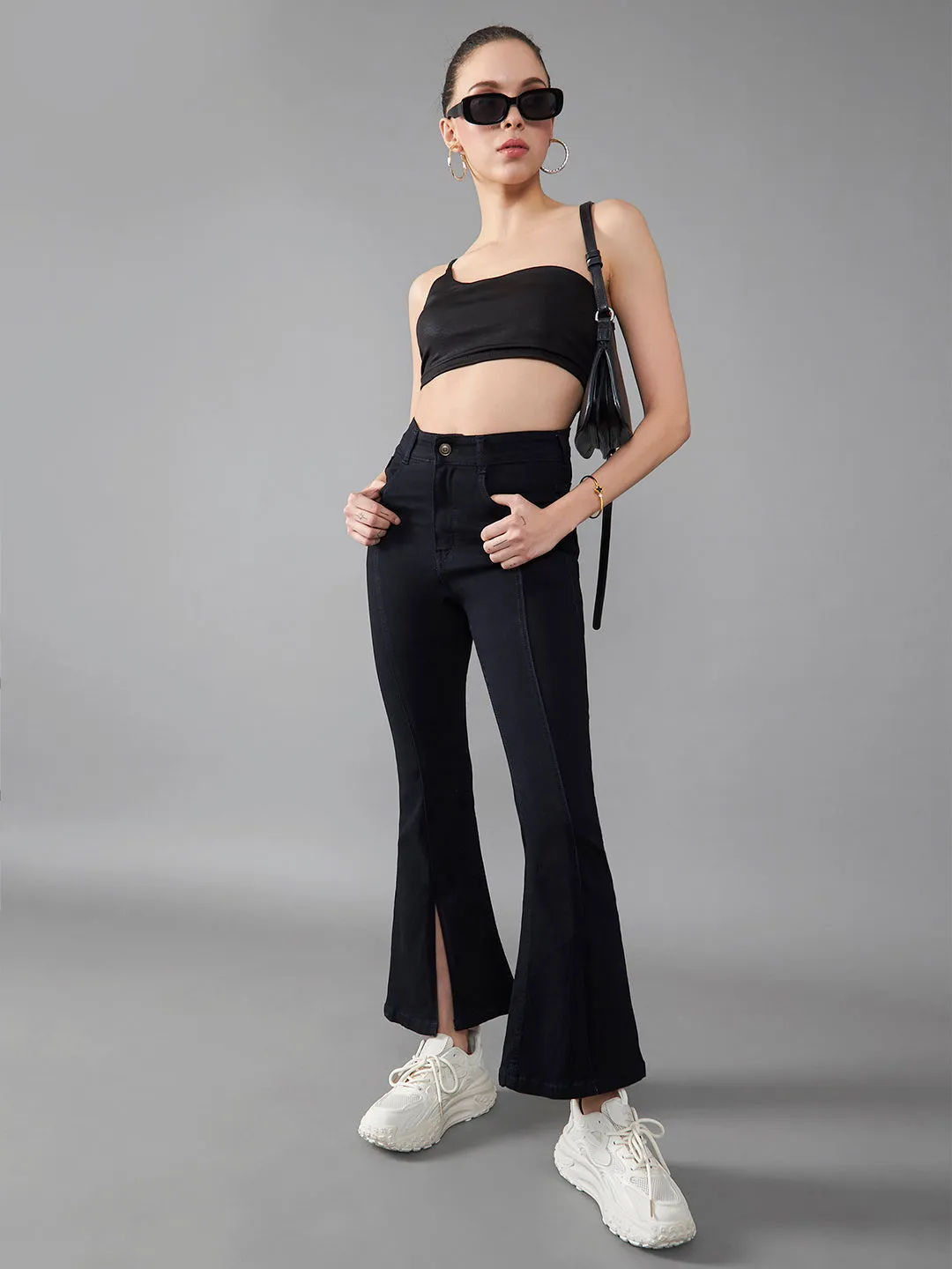 24/7 Comfort Black Bell-Bottom Bootcut Hourglass High-Rise Stretchable Denim Jeans