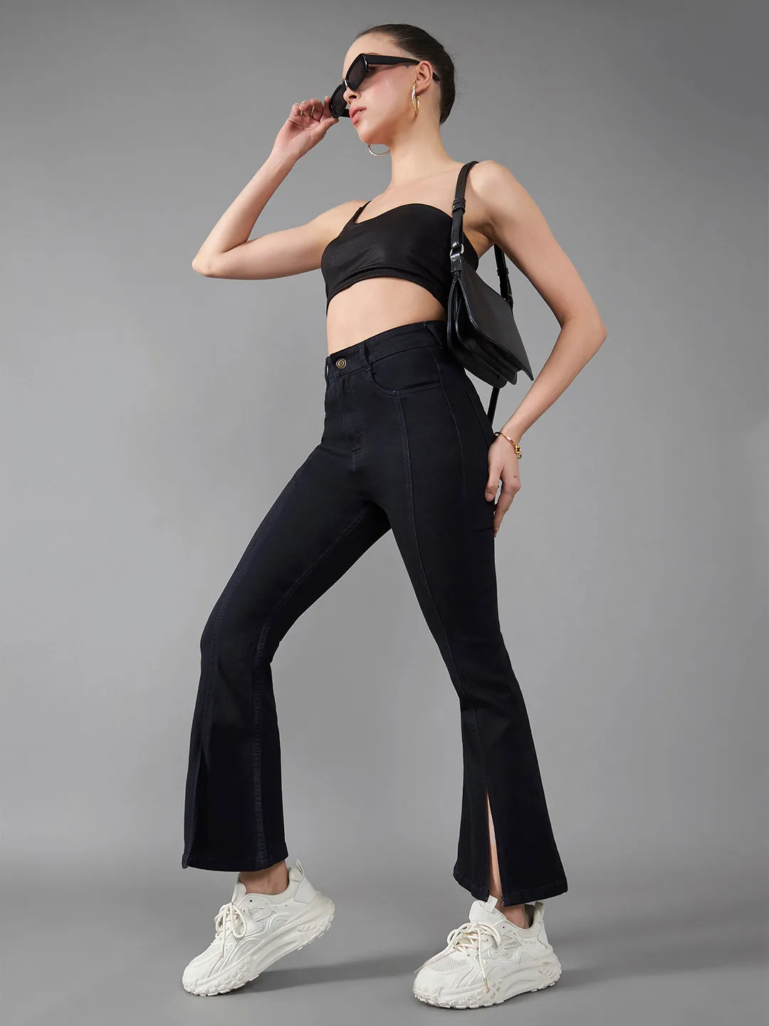 24/7 Comfort Black Bell-Bottom Bootcut Hourglass High-Rise Stretchable Denim Jeans