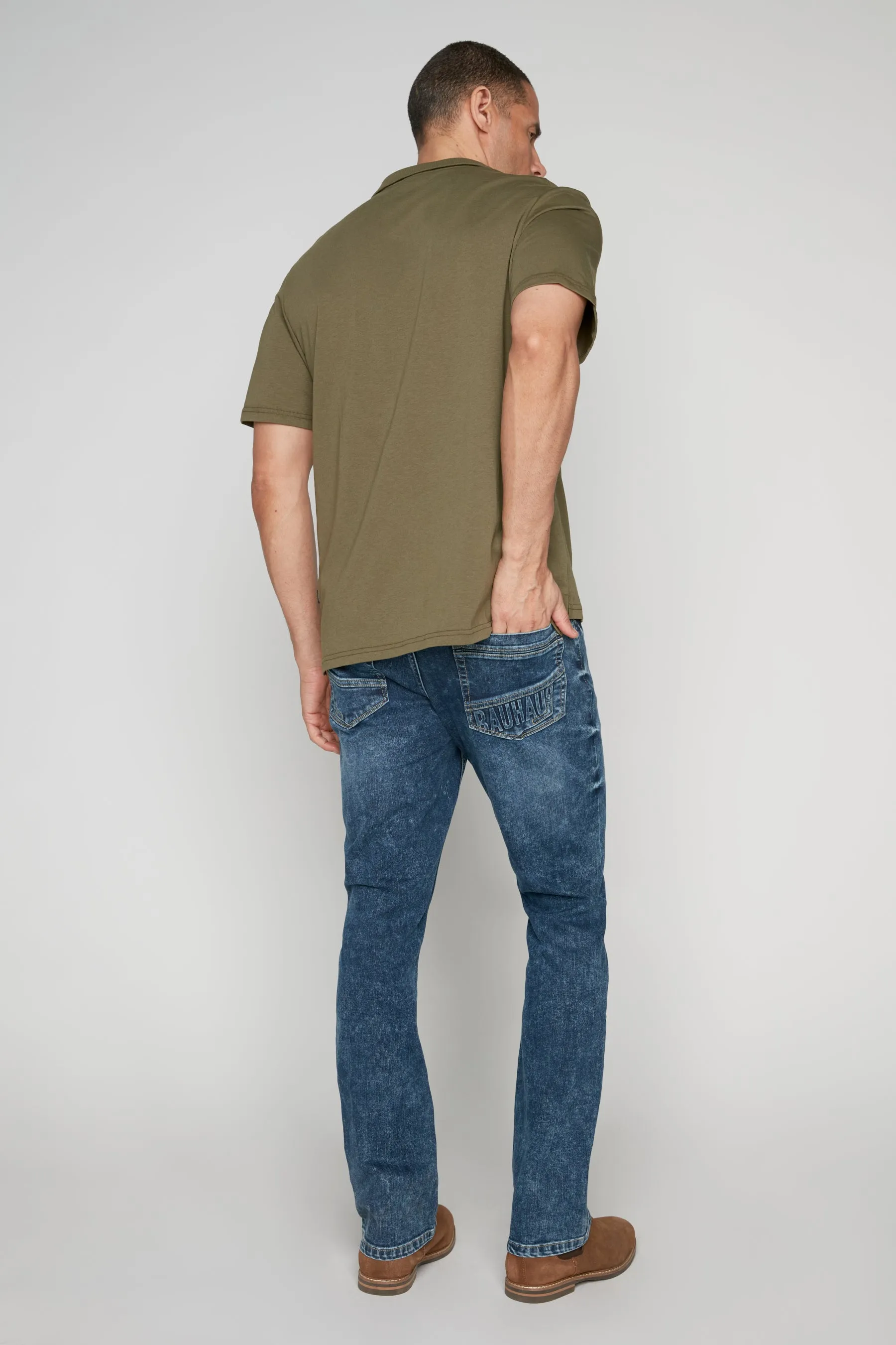 ALLAN (3011 Series) - Classic 5 Pocket Bootcut Jean - Dark Blue Acid Wash