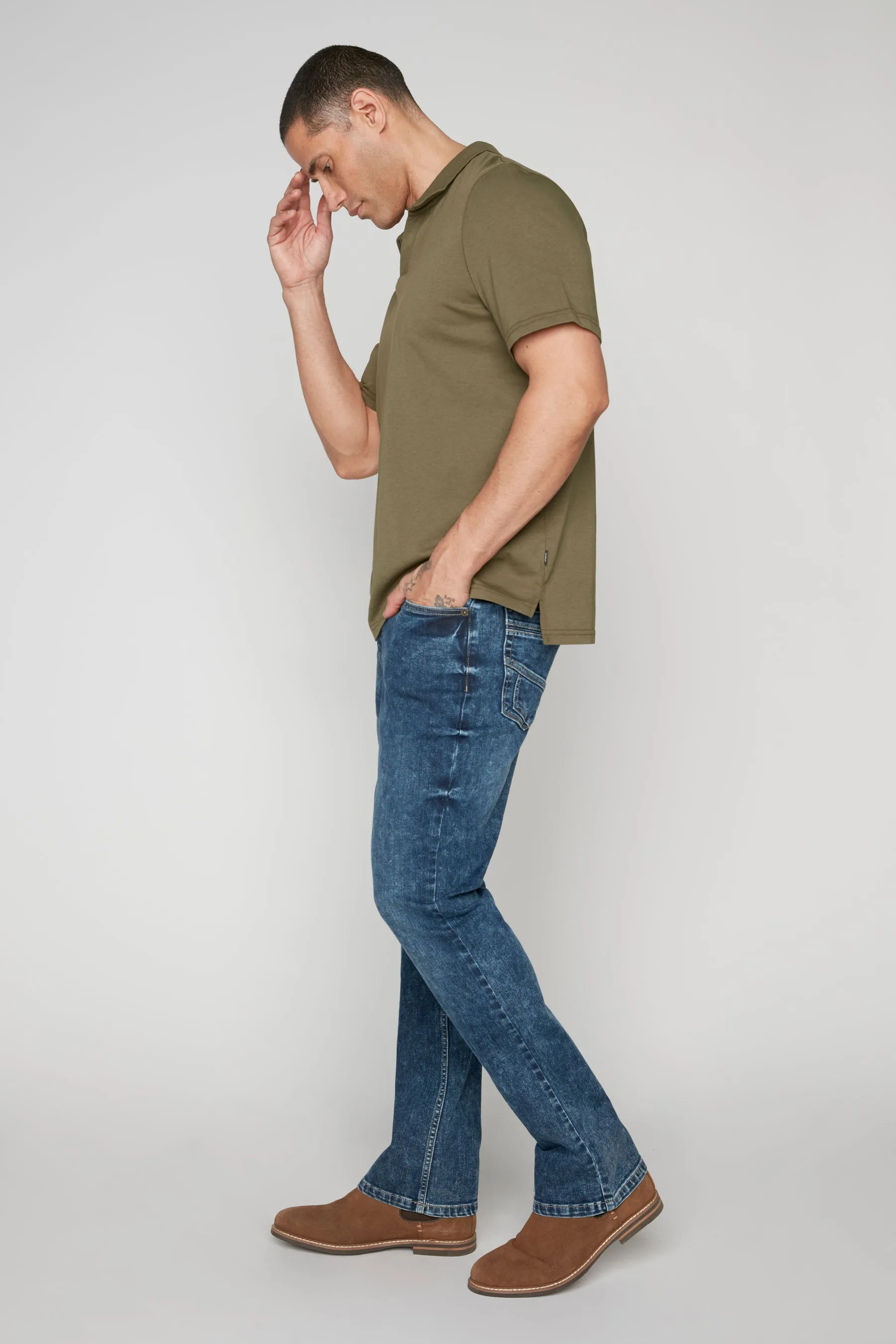 ALLAN (3011 Series) - Classic 5 Pocket Bootcut Jean - Dark Blue Acid Wash