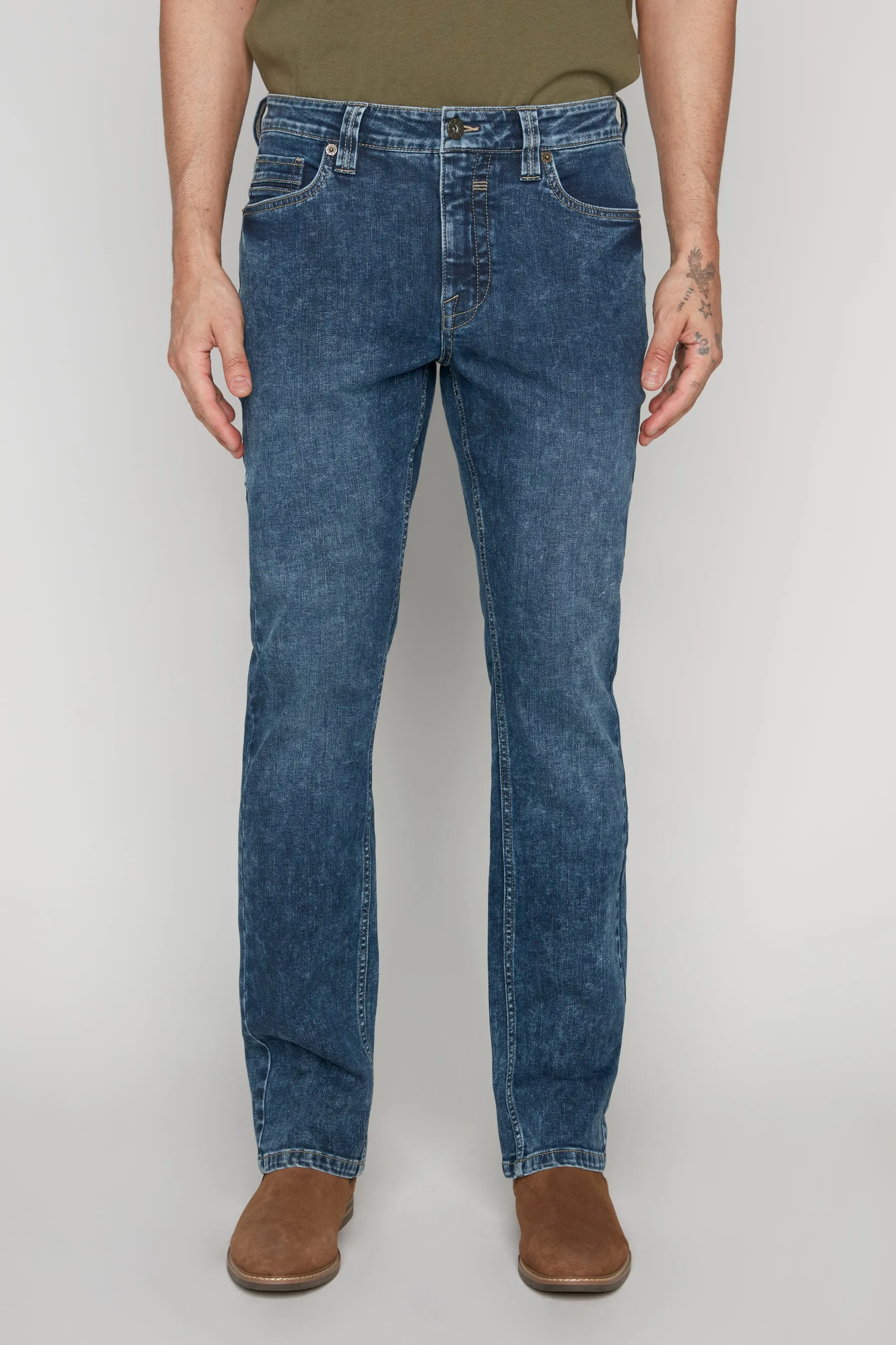 ALLAN (3011 Series) - Classic 5 Pocket Bootcut Jean - Dark Blue Acid Wash
