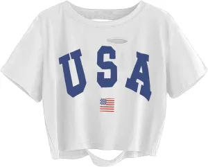 Avanova Women Tie Dye Graphic Ripped Tee Shirt Oversized Short Sleeve Distressed Crop Top