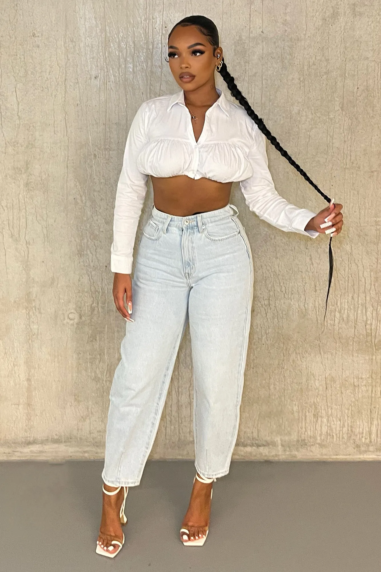 Away We Go Balloon Mom Jeans - Light Blue Wash