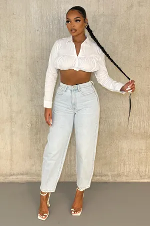 Away We Go Balloon Mom Jeans - Light Blue Wash
