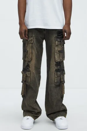 Baggy Mission Ready Cargo Jeans - Black Wash
