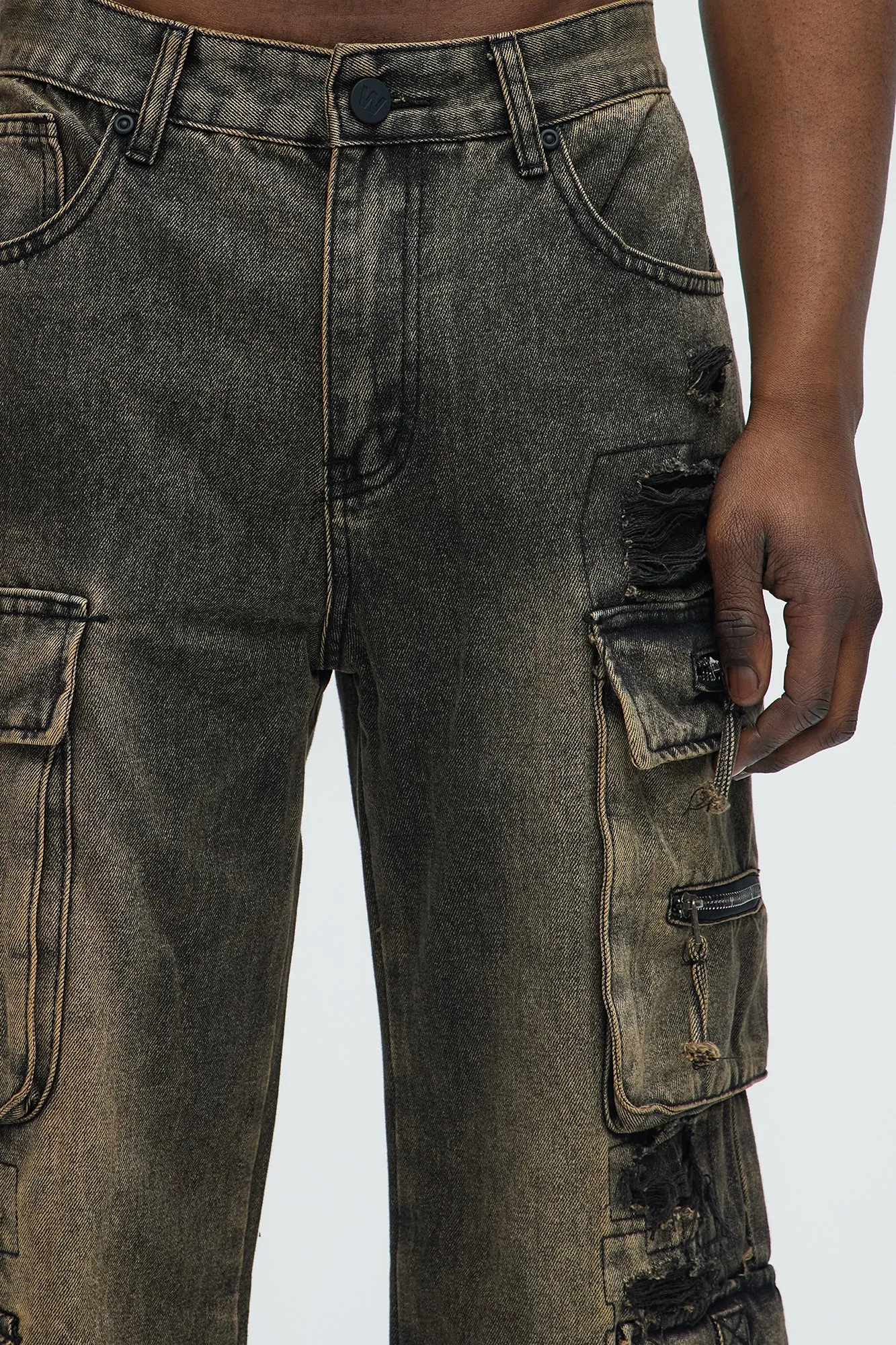 Baggy Mission Ready Cargo Jeans - Black Wash
