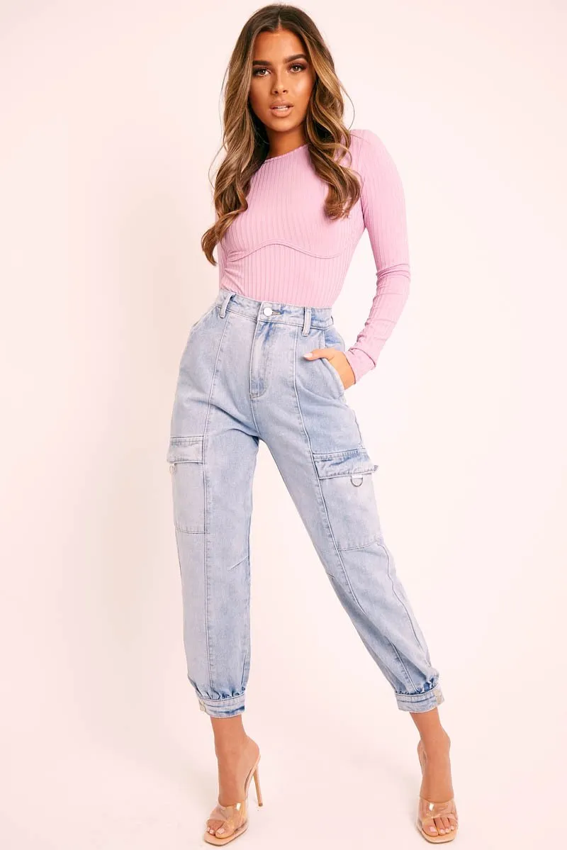 Blue Washed Cargo Pocket Denim Jeans - Madelaine