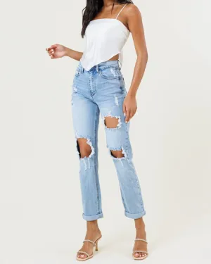 Calvin High Rise Mom Jeans (Light Wash)