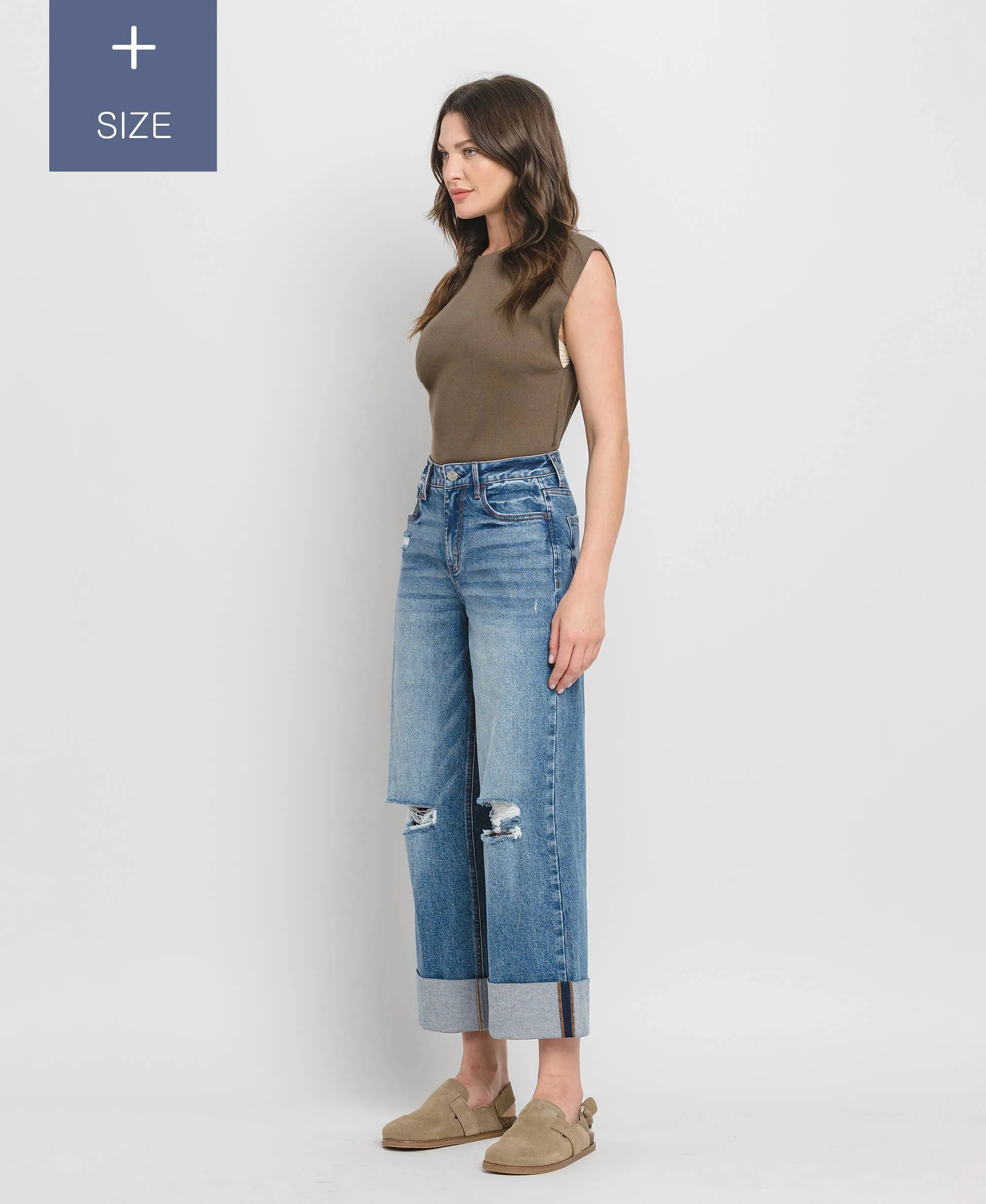 Curvy Lovervet Super High Rise Cuffed Baggy Wide Leg Jean