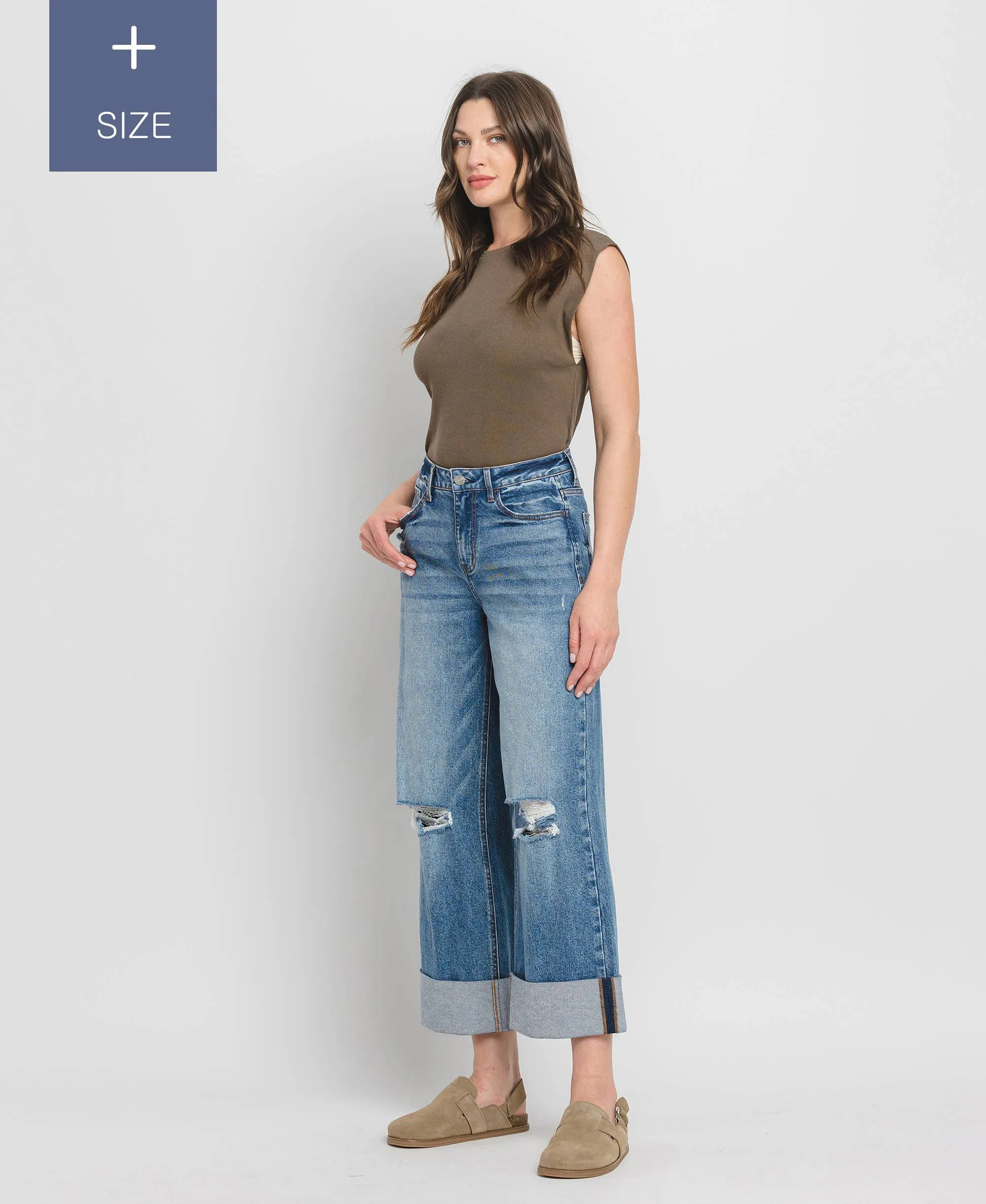 Curvy Lovervet Super High Rise Cuffed Baggy Wide Leg Jean