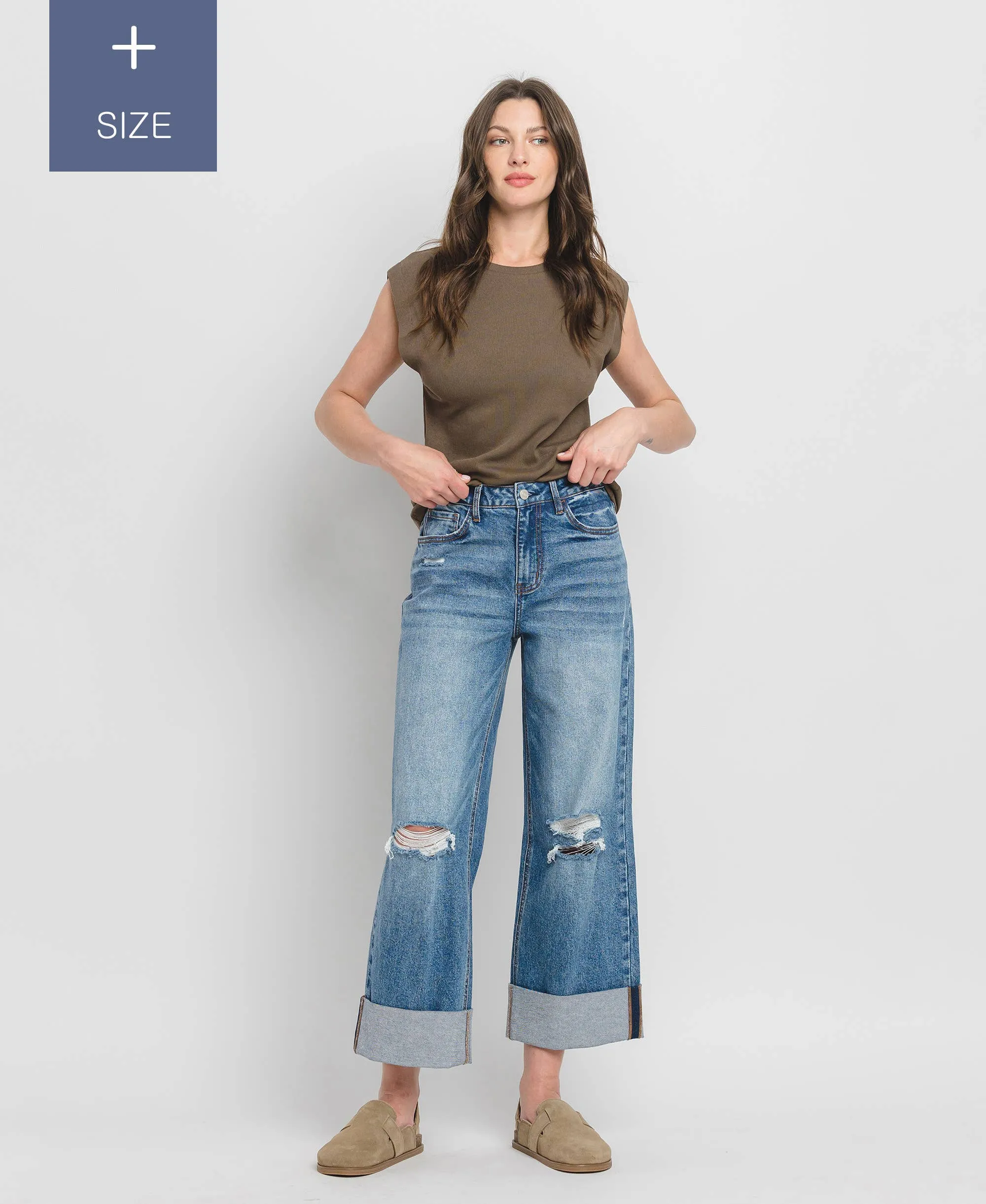 Curvy Lovervet Super High Rise Cuffed Baggy Wide Leg Jean