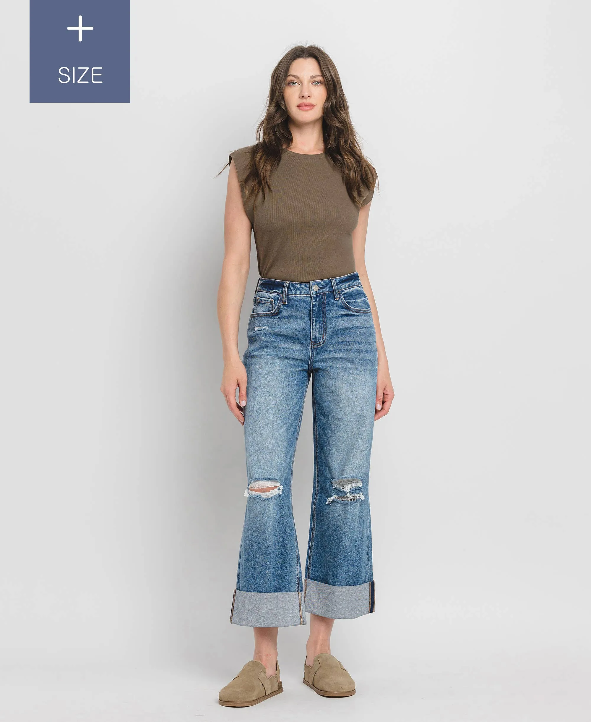 Curvy Lovervet Super High Rise Cuffed Baggy Wide Leg Jean