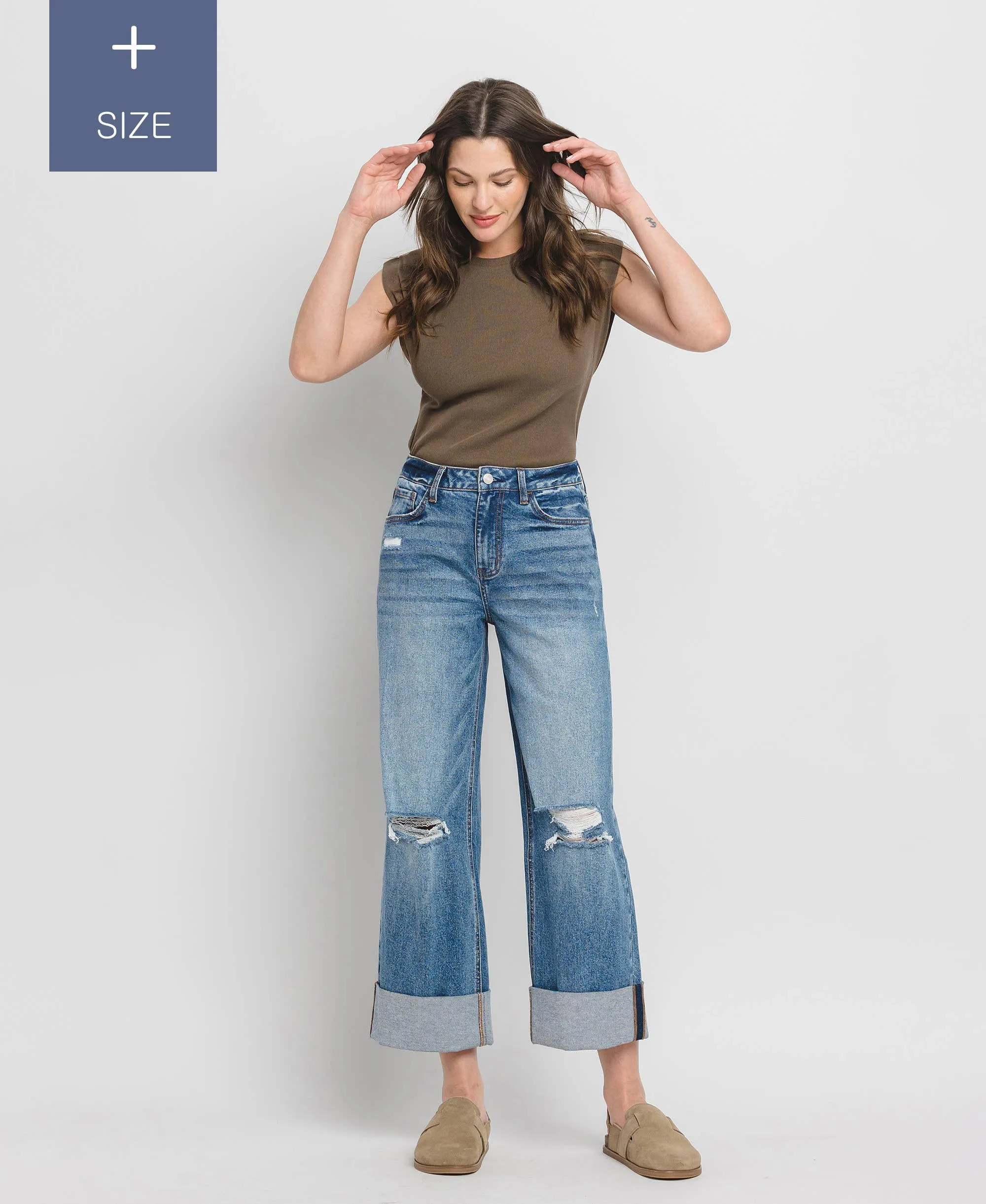 Curvy Lovervet Super High Rise Cuffed Baggy Wide Leg Jean