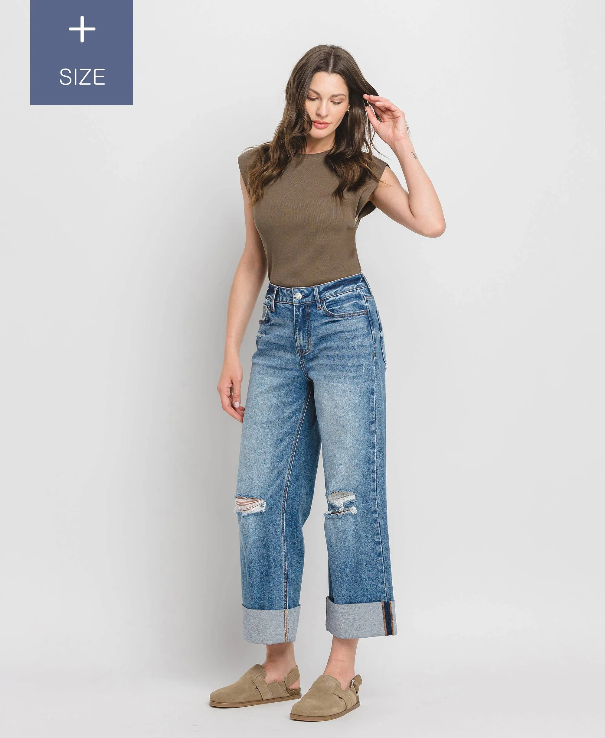 Curvy Lovervet Super High Rise Cuffed Baggy Wide Leg Jean