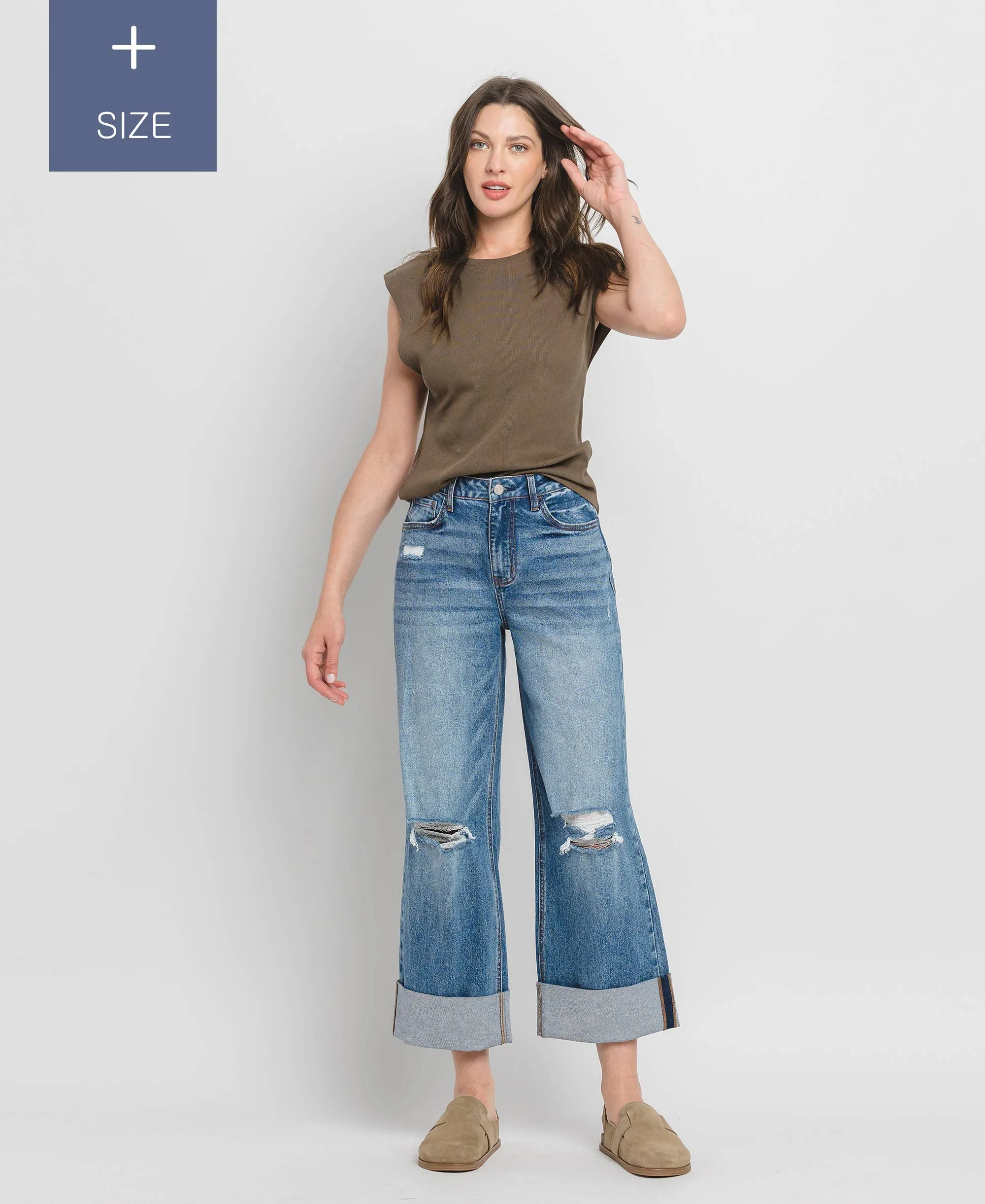 Curvy Lovervet Super High Rise Cuffed Baggy Wide Leg Jean