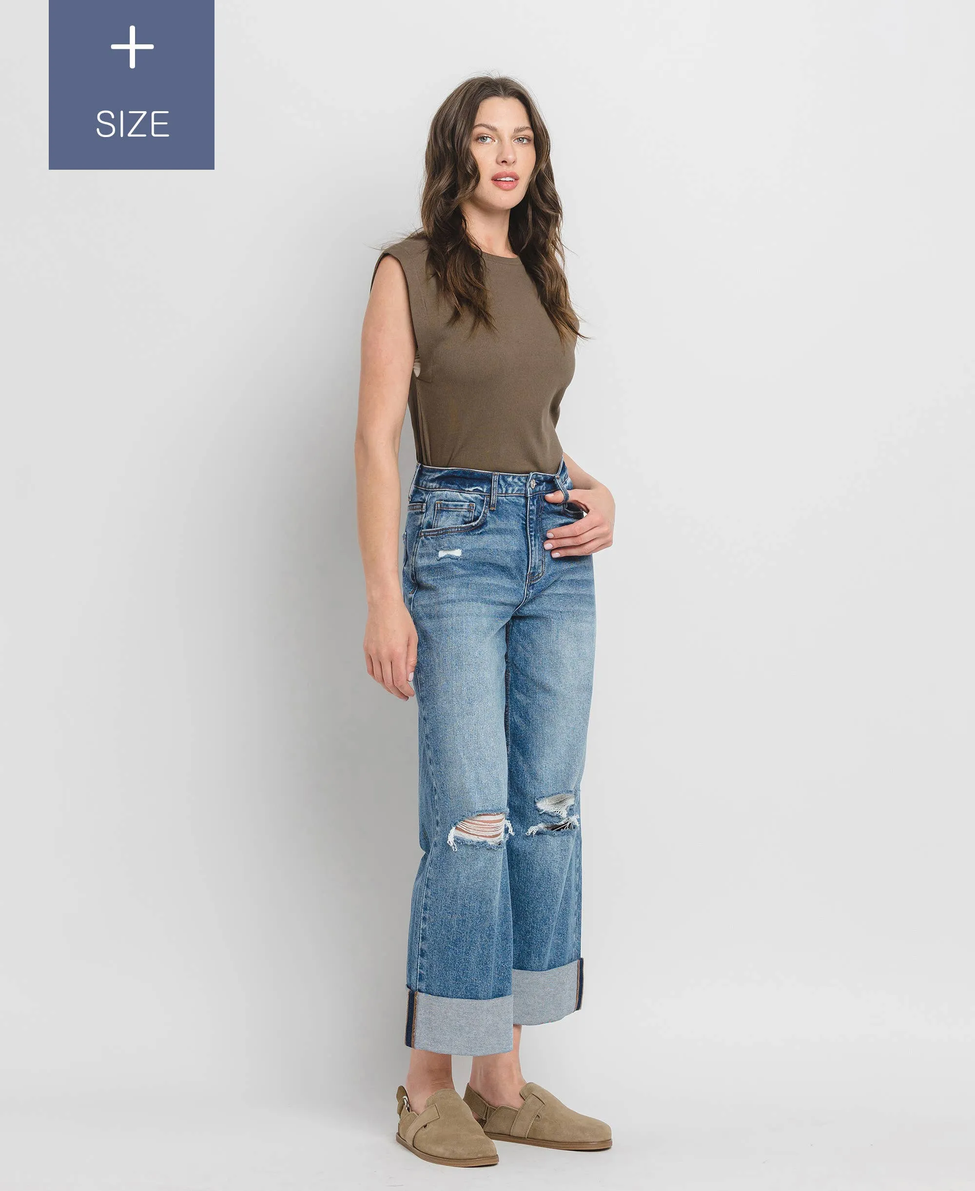 Curvy Lovervet Super High Rise Cuffed Baggy Wide Leg Jean
