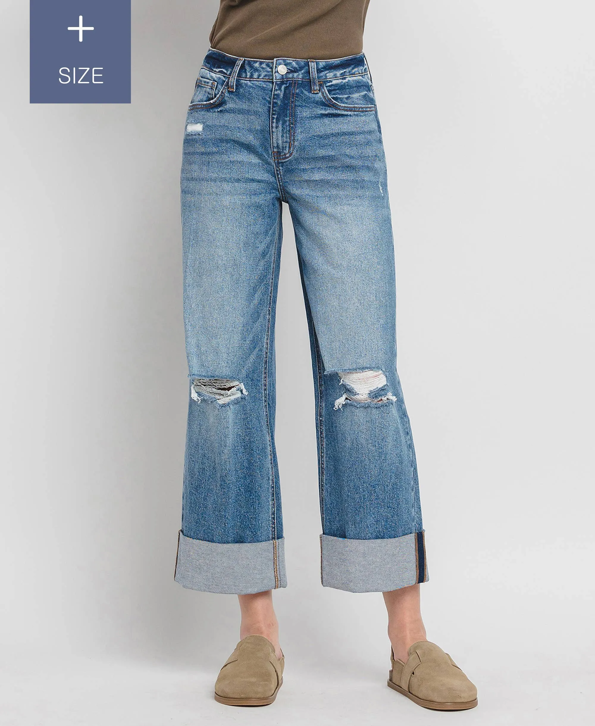Curvy Lovervet Super High Rise Cuffed Baggy Wide Leg Jean