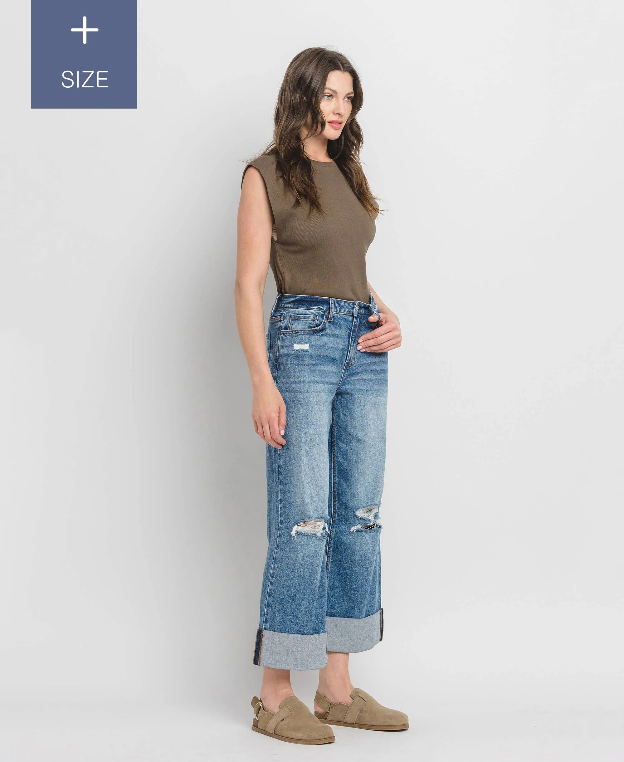 Curvy Lovervet Super High Rise Cuffed Baggy Wide Leg Jean