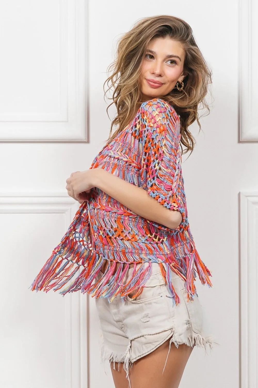 Fringed Crop Knit Cardigan