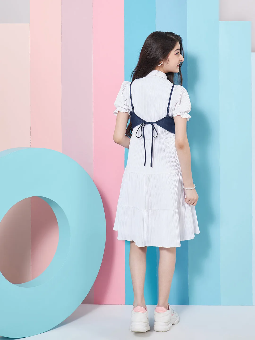 Girls Puff Sleeves Fit Flare Dress