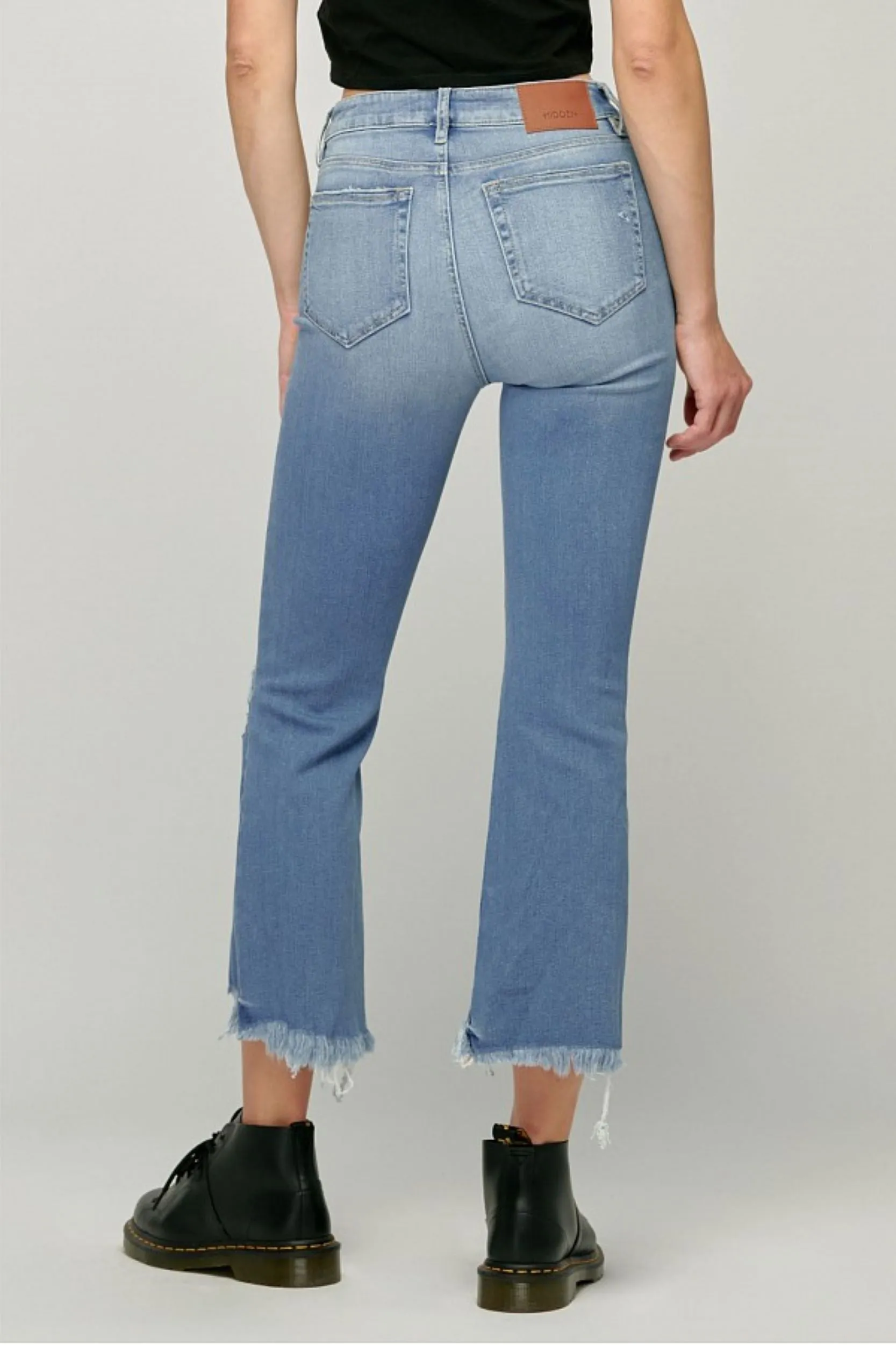Hidden Jeans Happi Crop Flare With Frayed Uneven Hem In Medium Wash