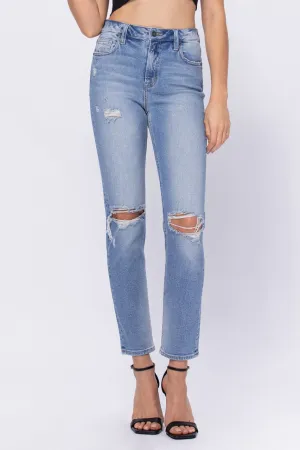 Hidden Medium Wash Classic Distressed Mom Jean