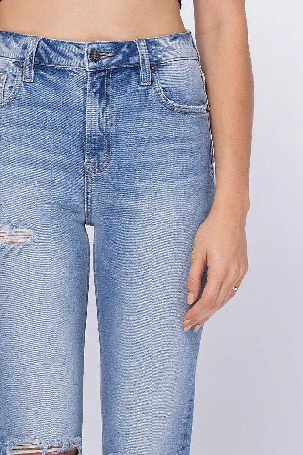 Hidden Medium Wash Classic Distressed Mom Jean