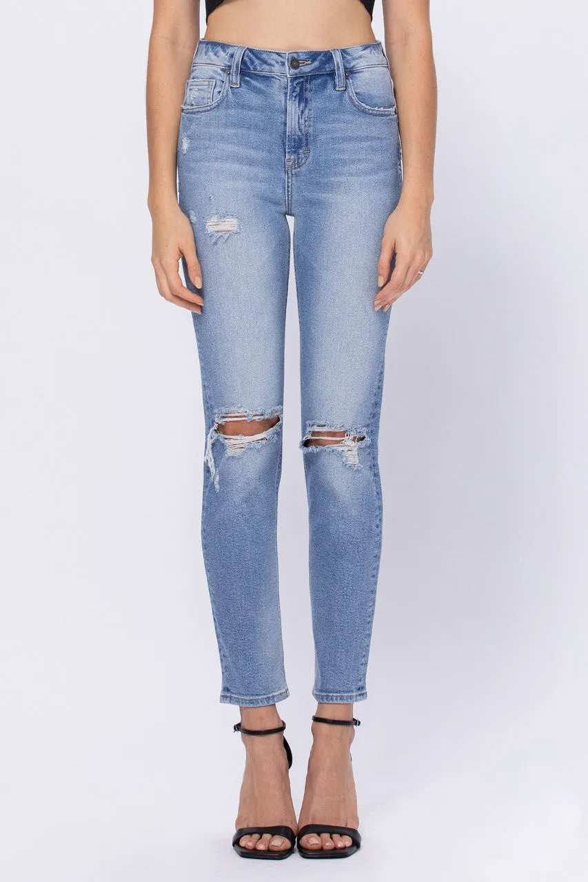 Hidden Medium Wash Classic Distressed Mom Jean
