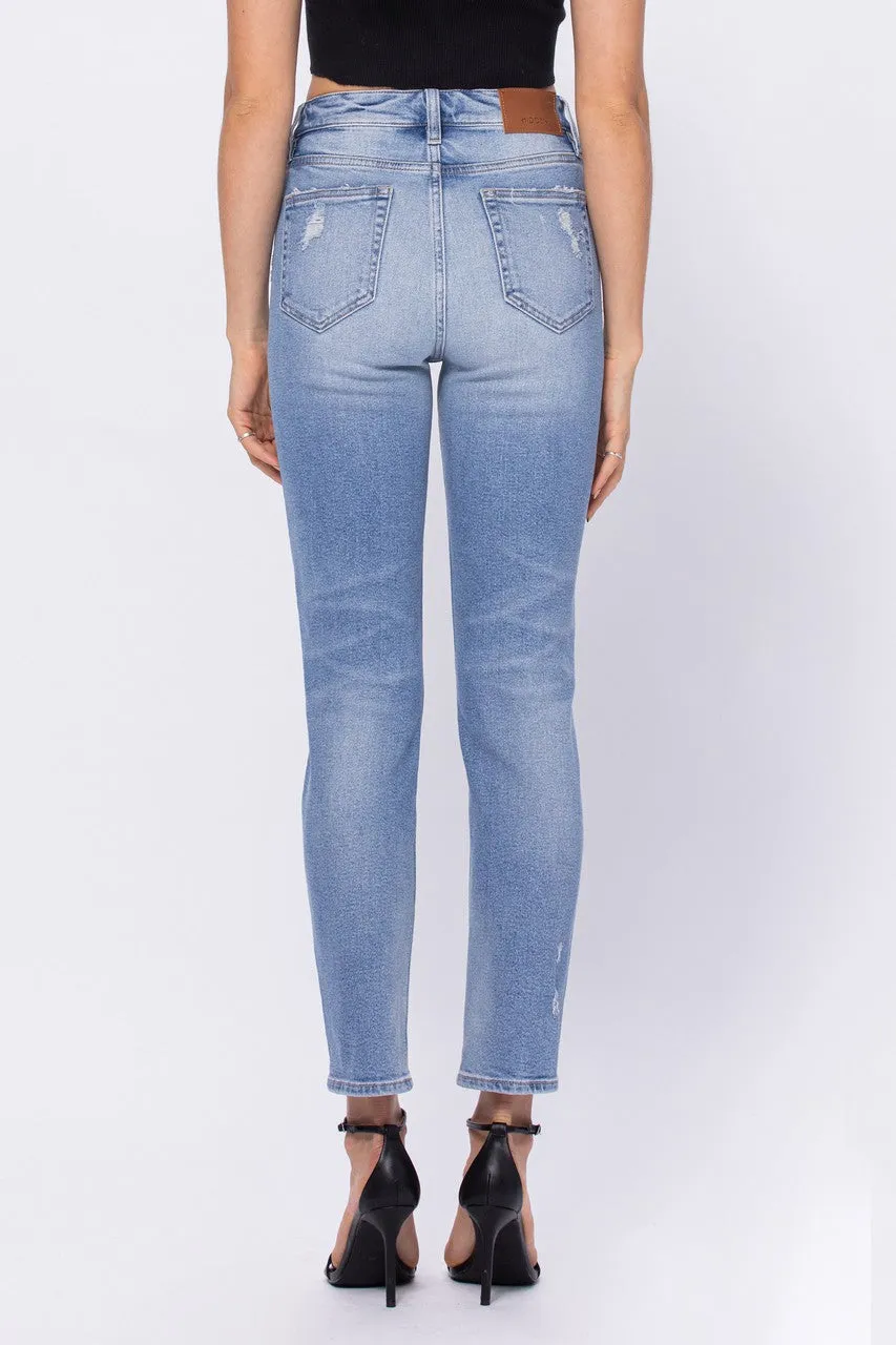 Hidden Medium Wash Classic Distressed Mom Jean