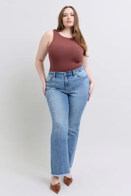Judy Blue HW Bootcut Jeans with Fray Hem