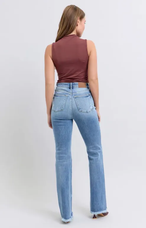 Judy Blue HW Bootcut Jeans with Fray Hem