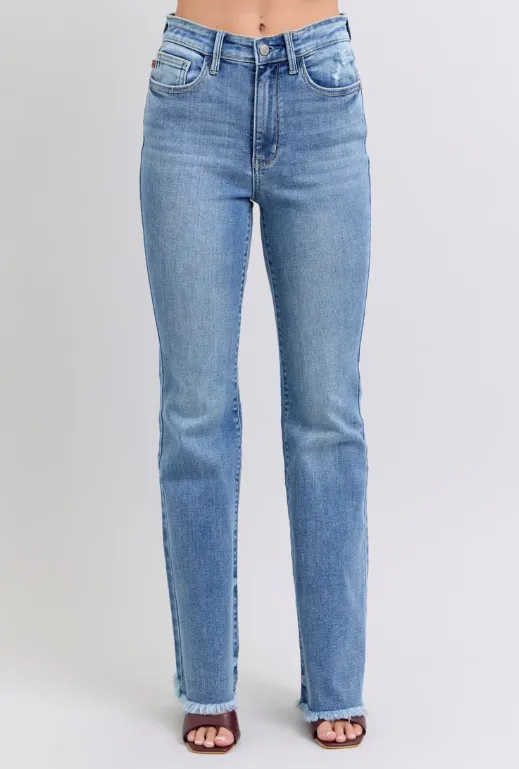 Judy Blue HW Bootcut Jeans with Fray Hem