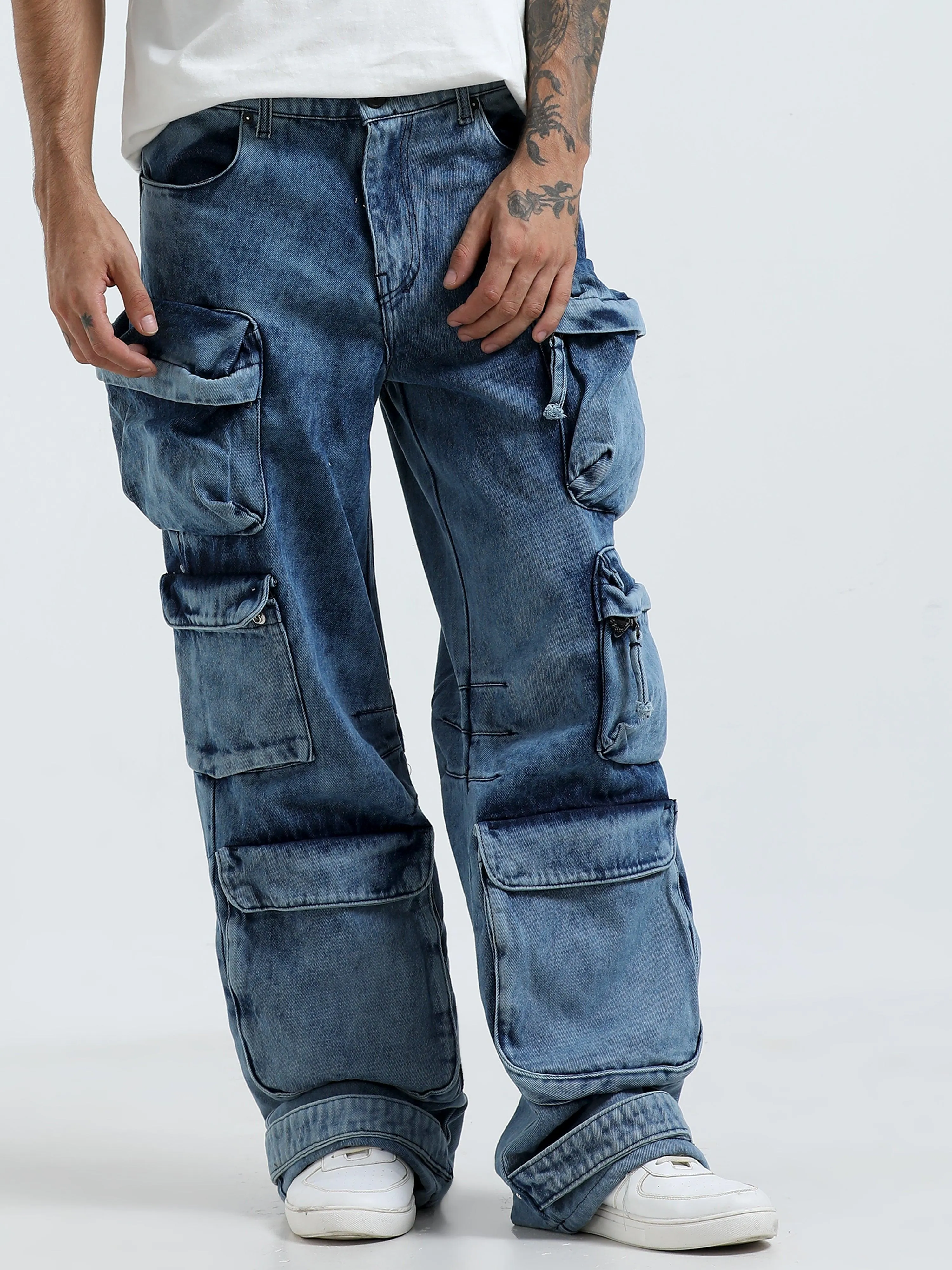 Kola - Baggy 10 Pocket Cargo Jeans- Blue
