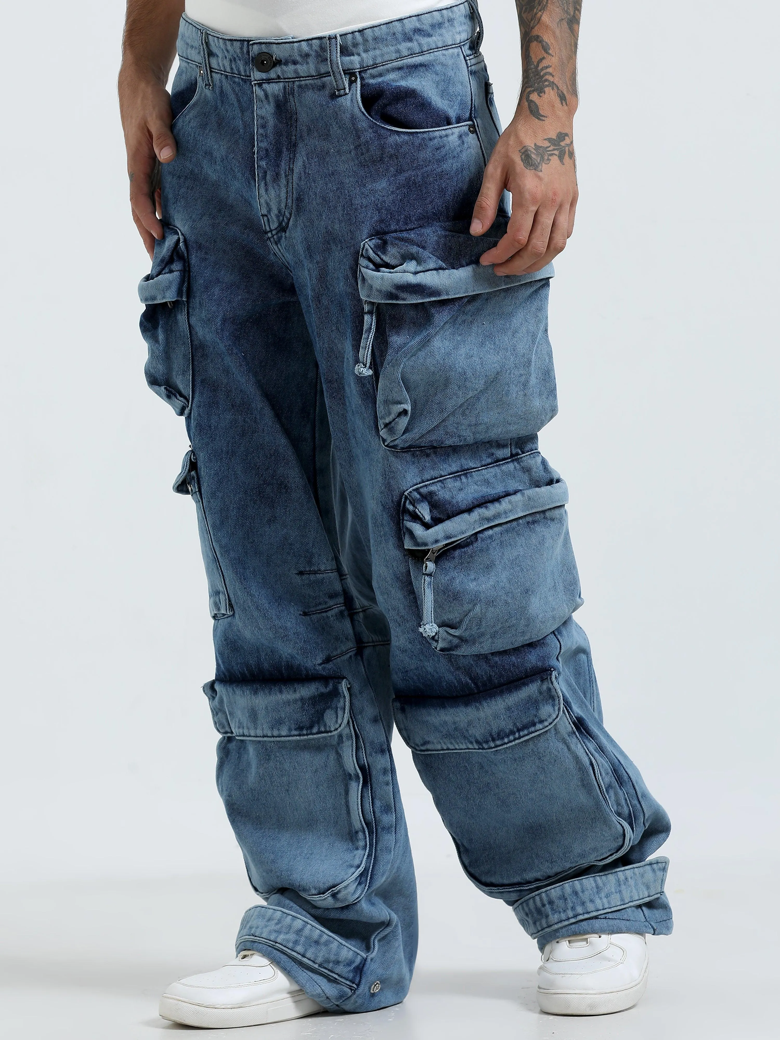 Kola - Baggy 10 Pocket Cargo Jeans- Blue