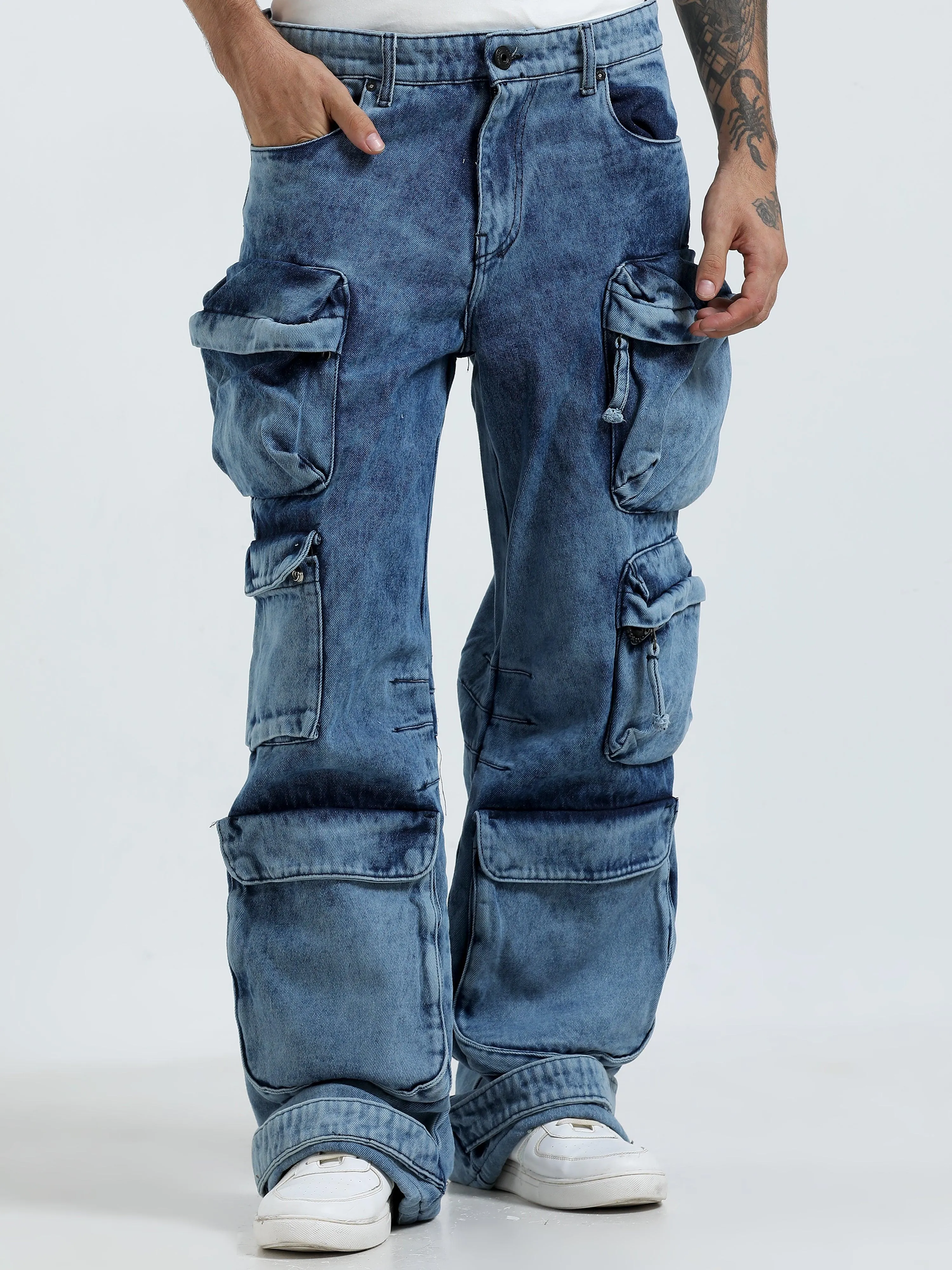 Kola - Baggy 10 Pocket Cargo Jeans- Blue