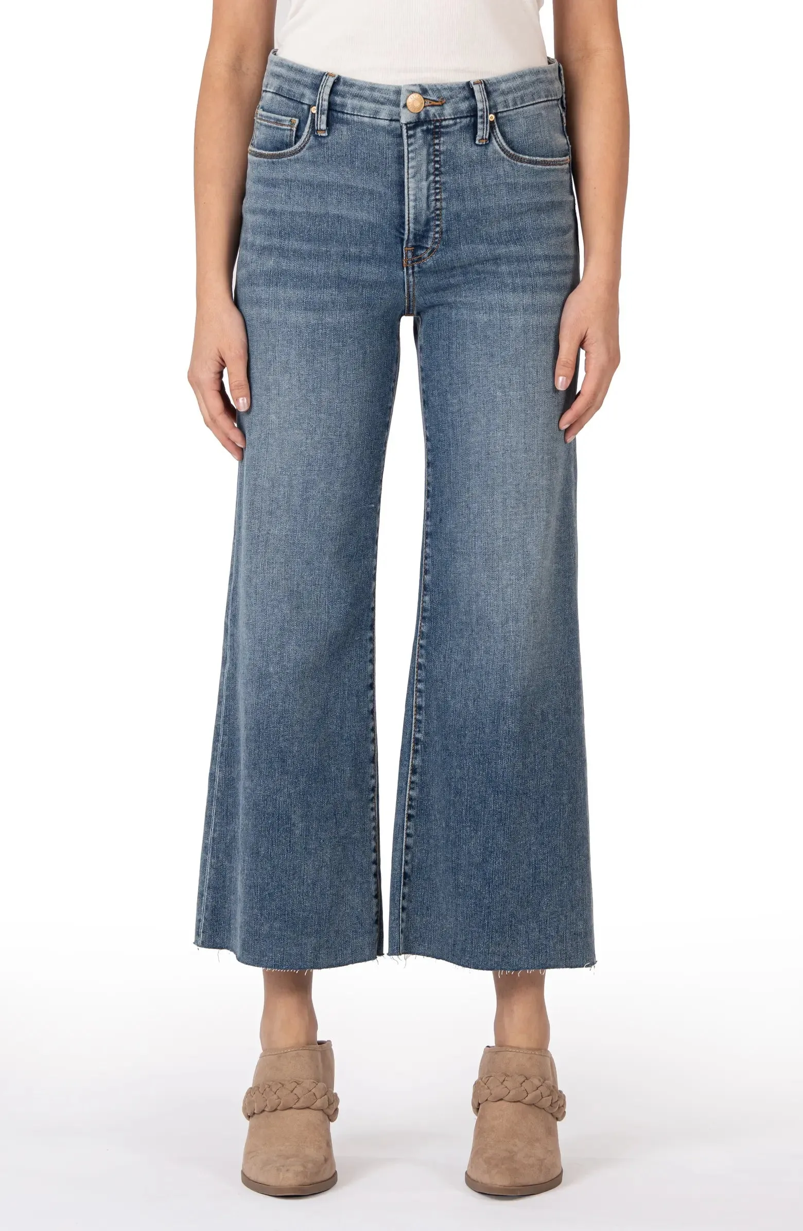 Kut from the Kloth Meg High Rise Fab AB Wide Leg Raw Hem In Gripping