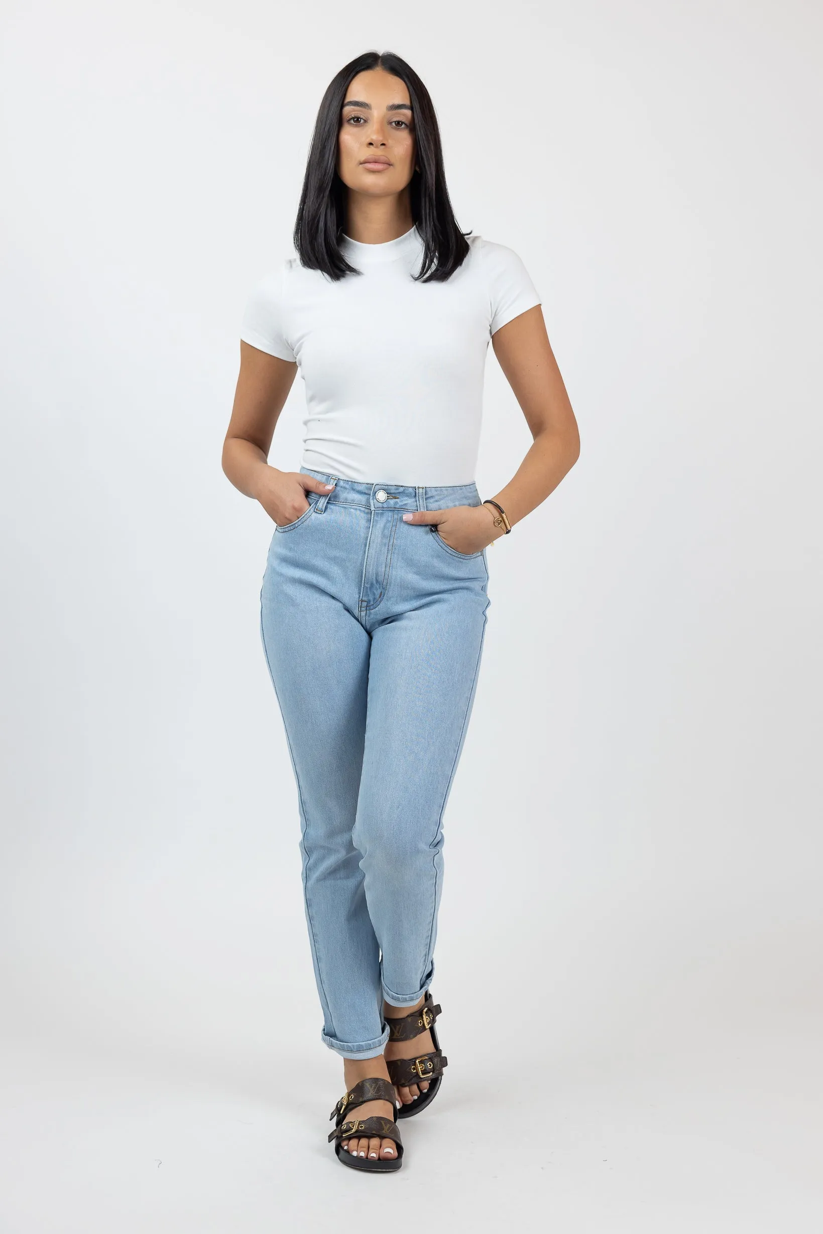 Light Wash Mom Jeans with Stretch