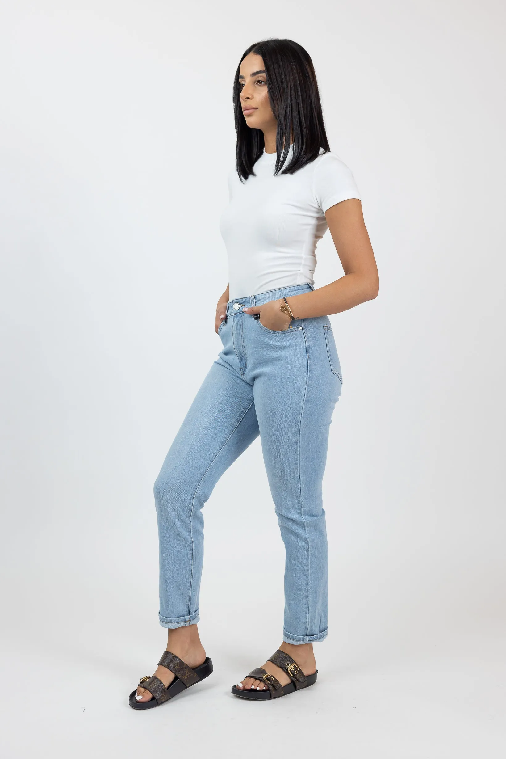 Light Wash Mom Jeans with Stretch