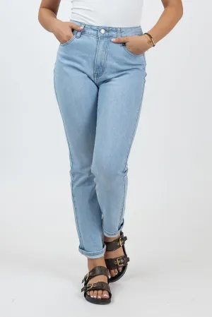 Light Wash Mom Jeans with Stretch