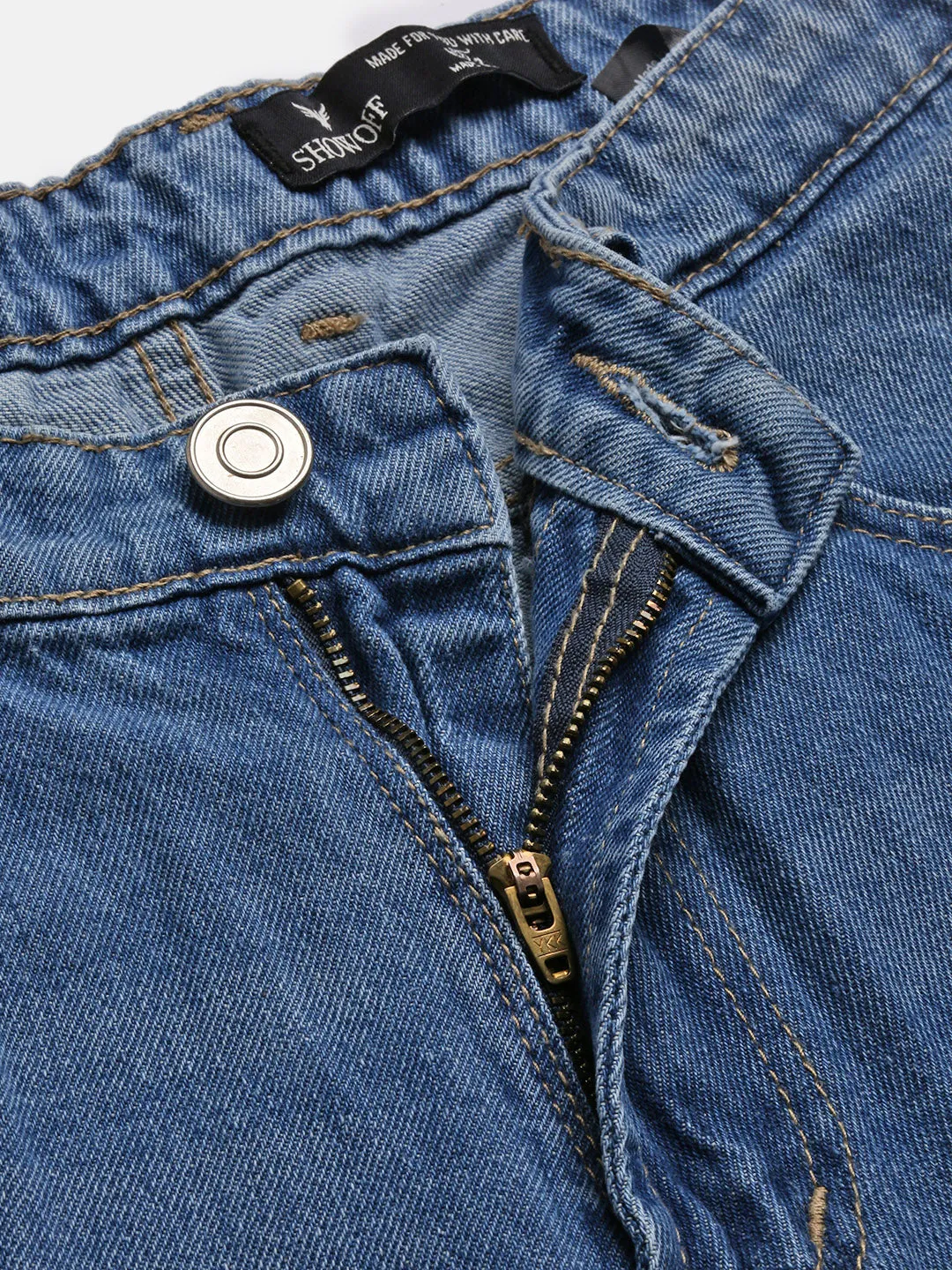 Men Blue Ripped & Splattered Mid-Wash Jeans