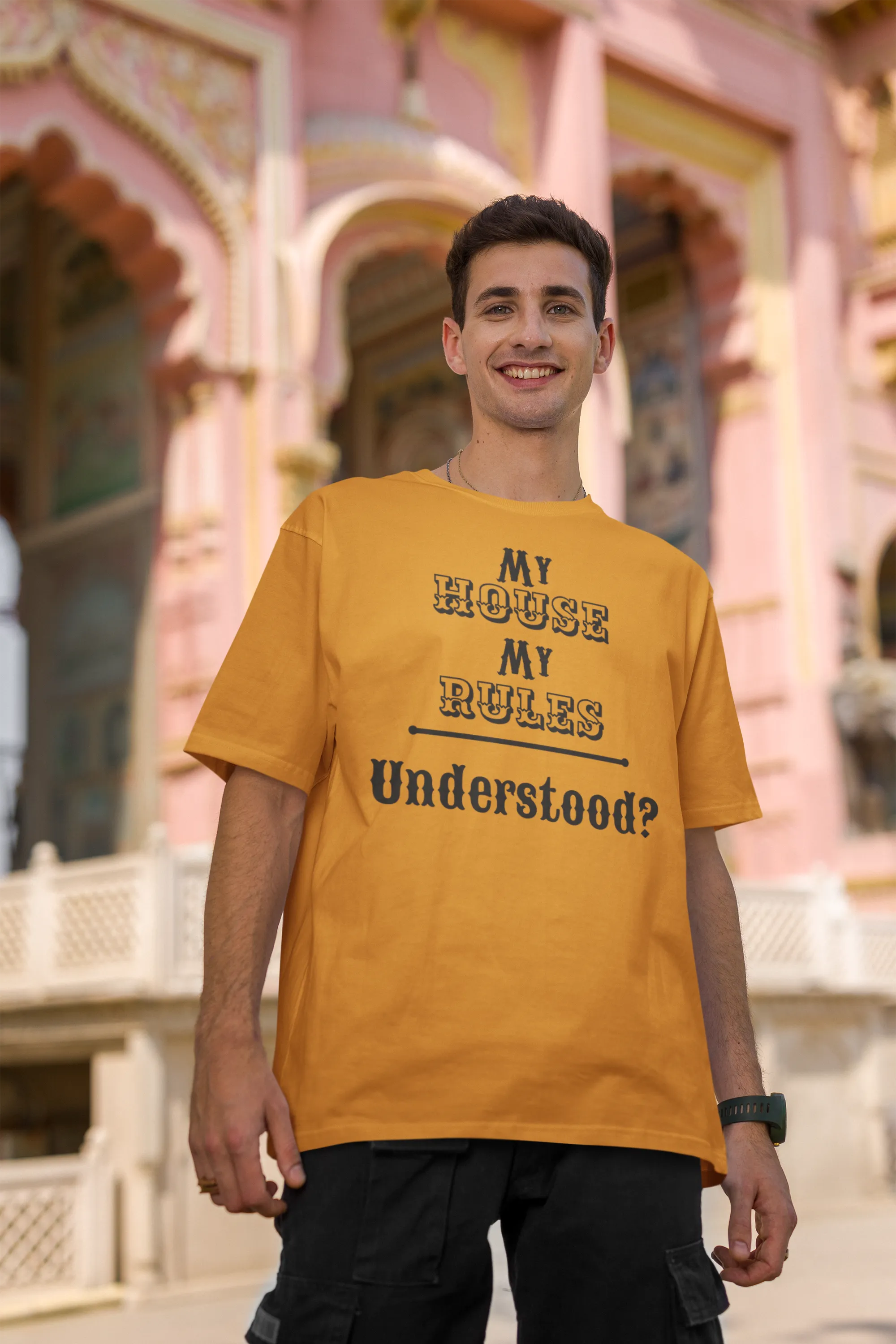 My House My Rules" Cotton Oversized T-Shirt for Men| Storeily