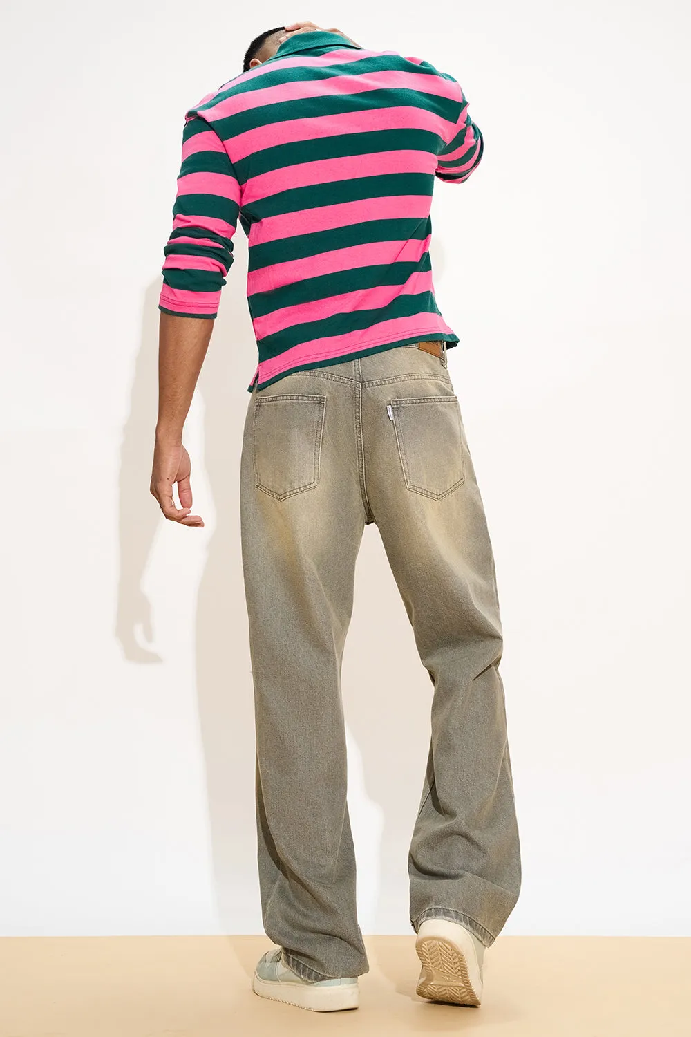 Olive Grey Ripped Men's Straight Fit Jeans
