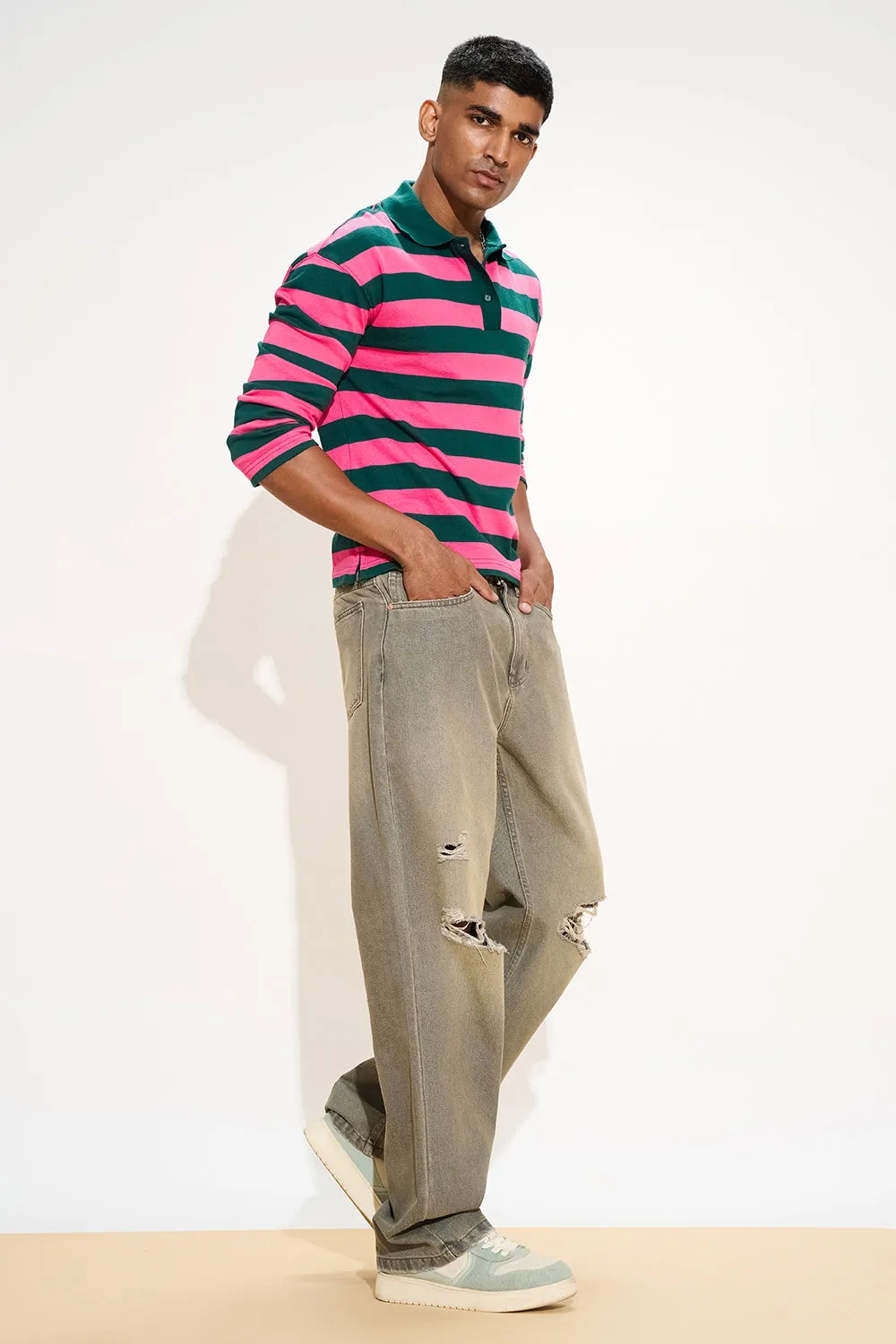Olive Grey Ripped Men's Straight Fit Jeans