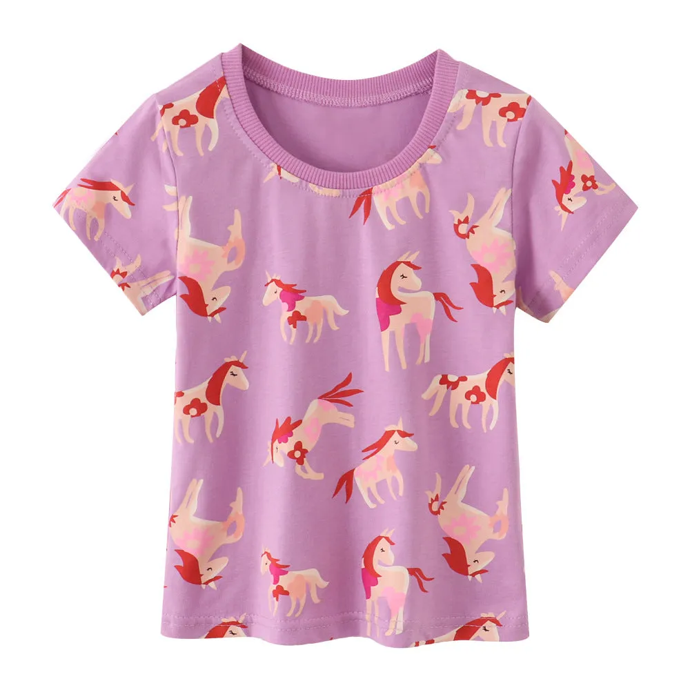Pink  Cartoon Short-Sleeved T-Shirt