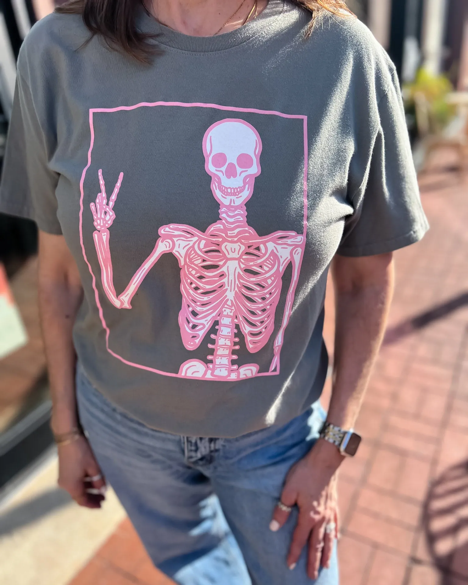 Pink Skeleton Graphic T-shirt
