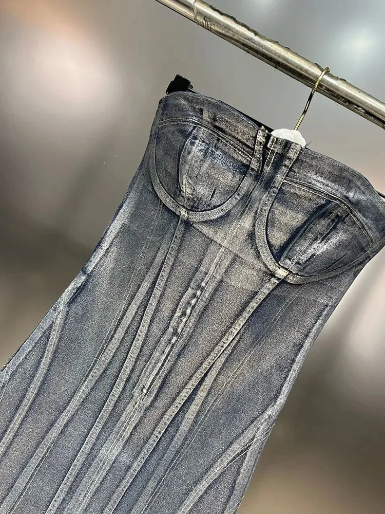 Pre Order:  Contoured Sleeveless Mid-Calf Denim Dress