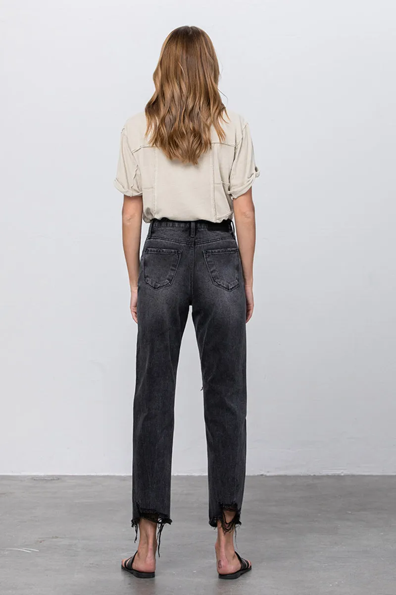 Pure Black Mom Fit Ankle Jeans
