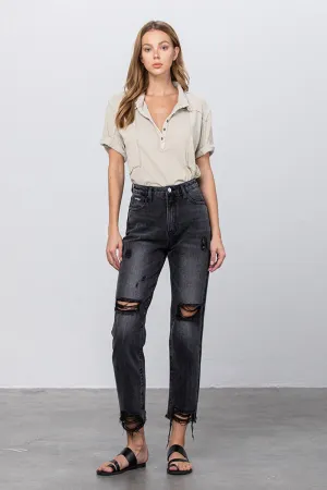 Pure Black Mom Fit Ankle Jeans