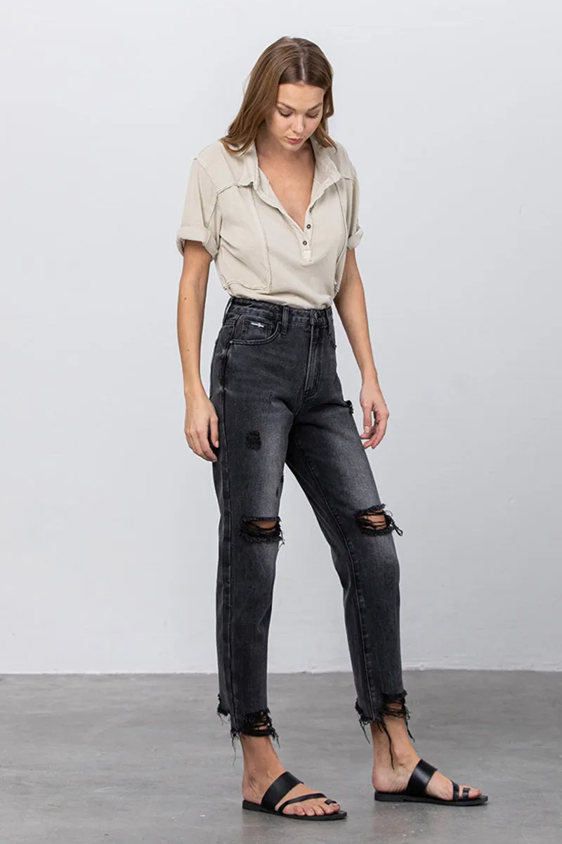 Pure Black Mom Fit Ankle Jeans