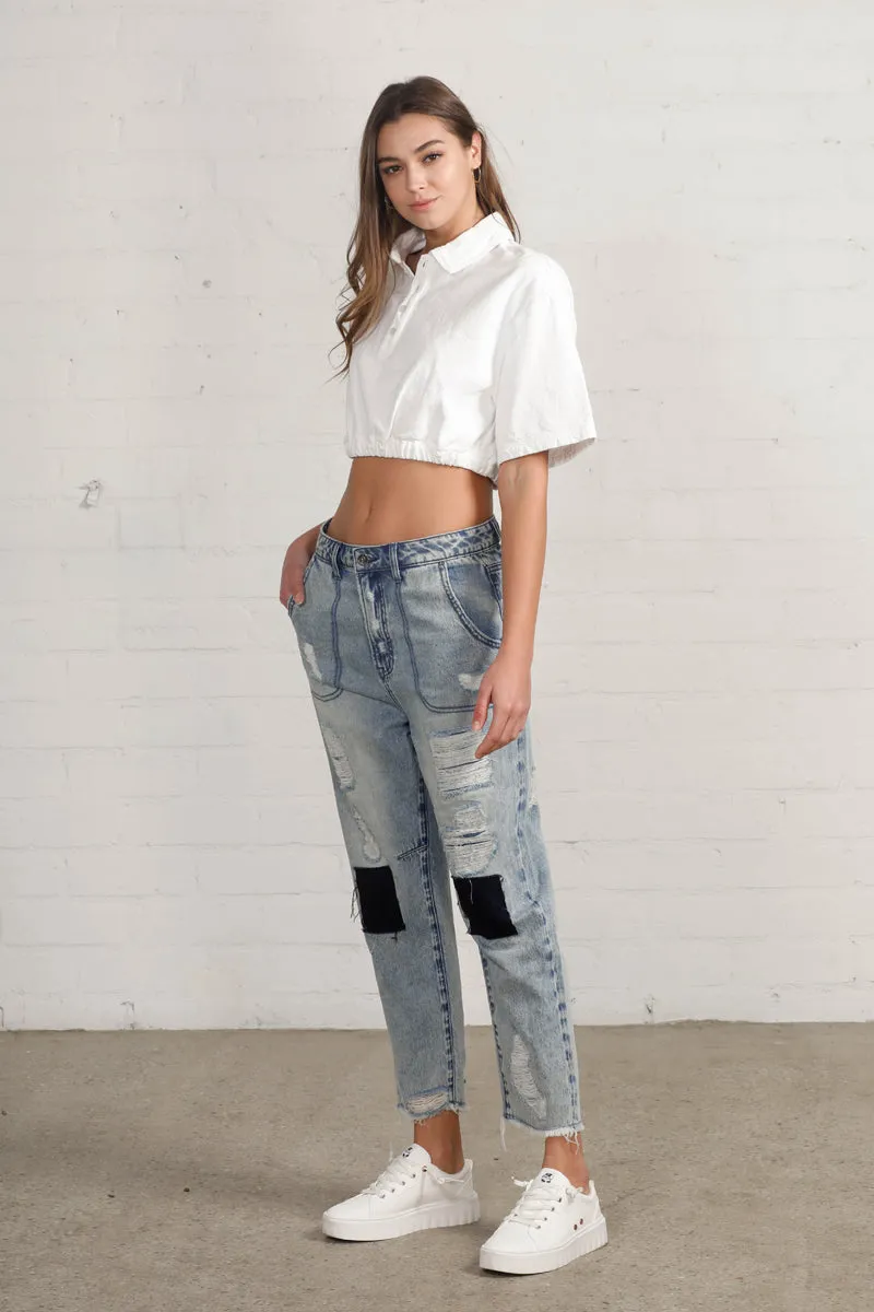 Slouch Vintage Patched Work Jeans